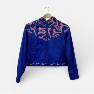 Nike Girl's Windrunner Size Large Zip-Up Windbreaker Blue/Pink Jacket Loose‎ Fit